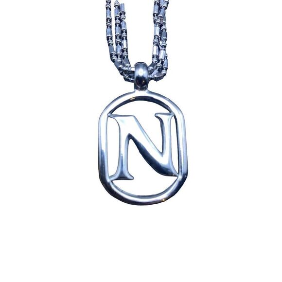 Three chain silver tone necklace with monogram “N” heart clasps - Picture 5 of 8